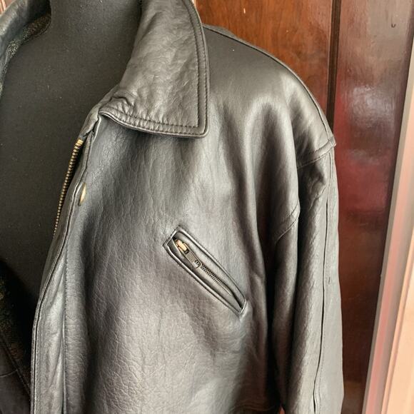 New River Mens LARGE Black Lamb Leather Heavy Weight Coat Lambskin Vintage - Picture 8 of 16